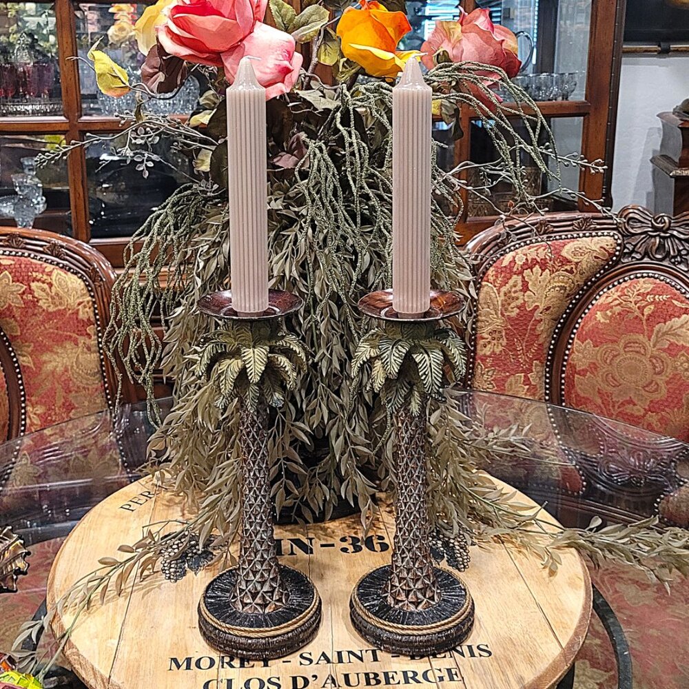 Vintage BILL BLASS Palm Tree Candle Holder Set Pillar or Taper 12" High